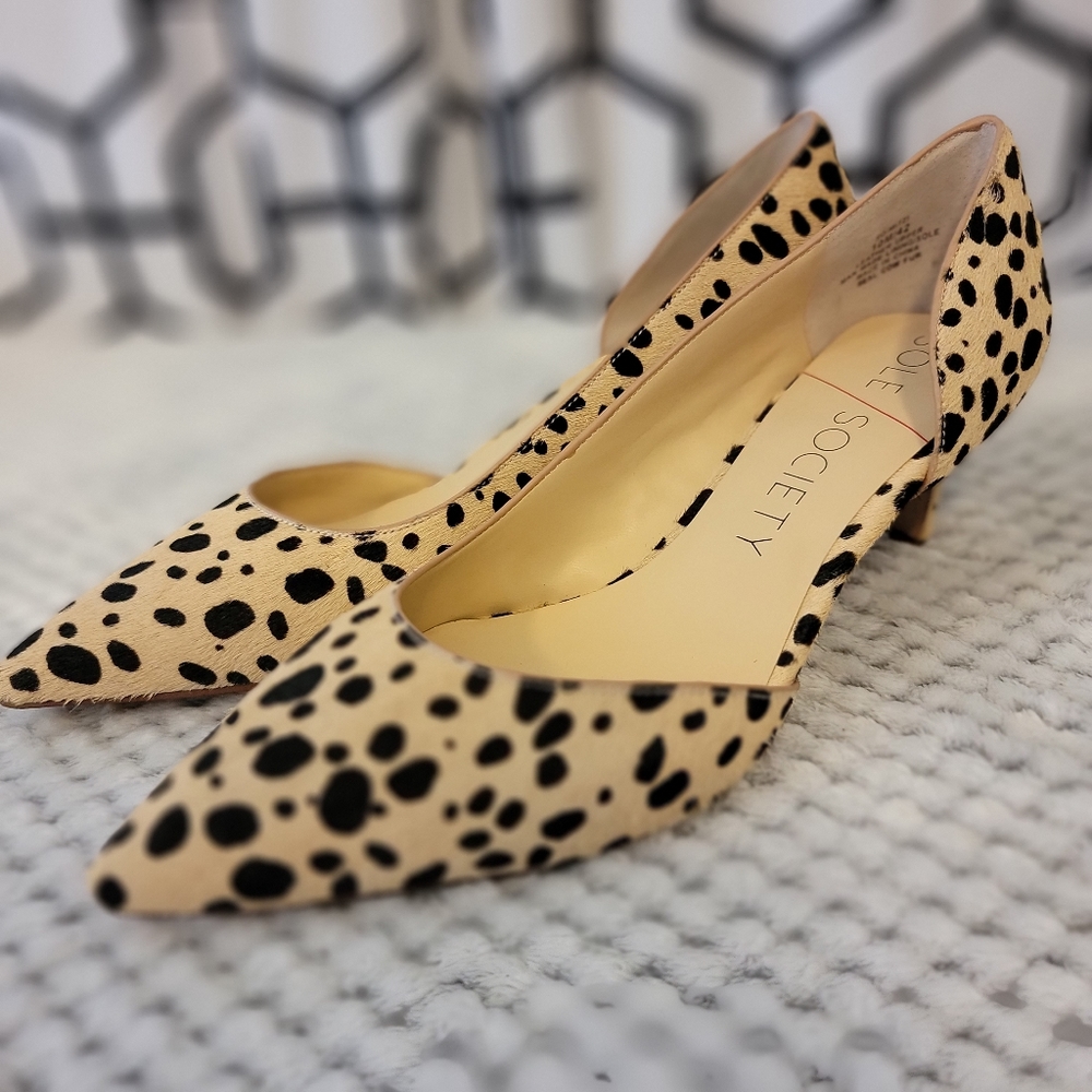 Sole Society Leopard Kitten Heel Pump Women's 10 Dyed Calf Fur Pointed Toe